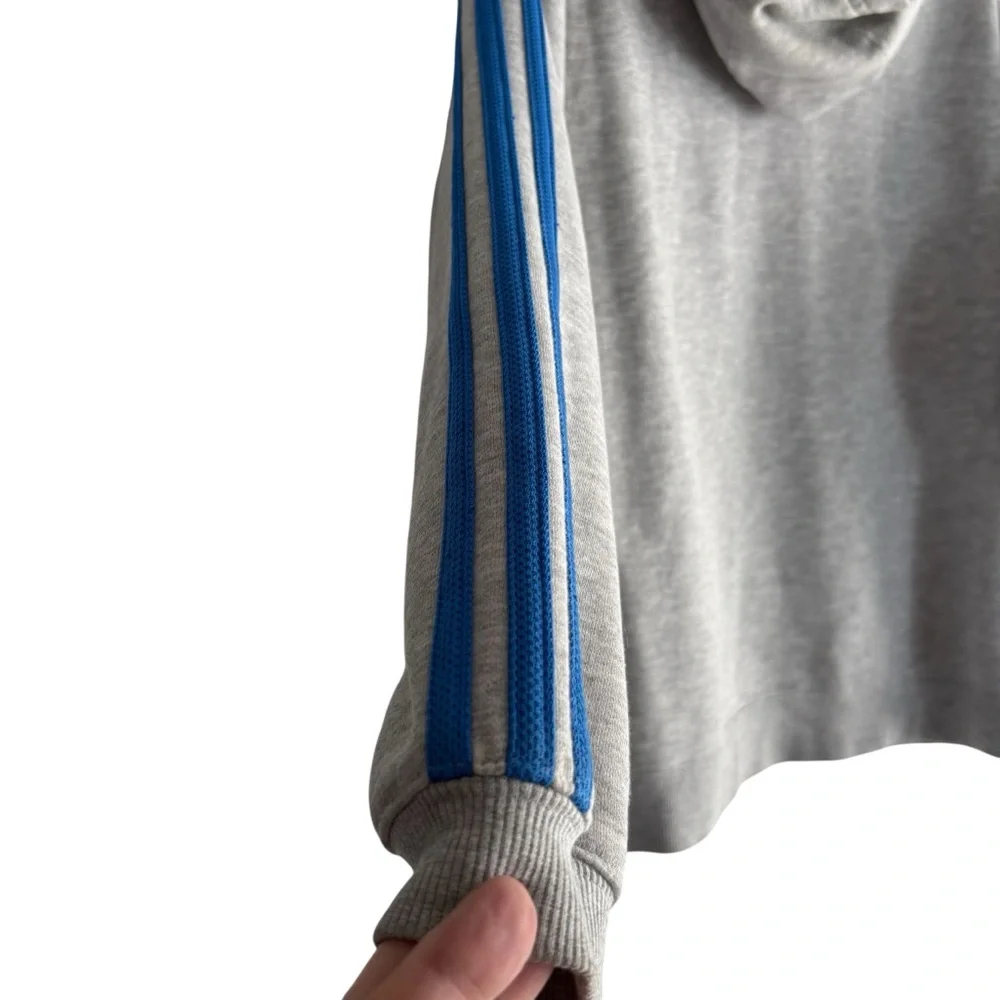 ADIDAS Boy’s Classic Gray Hoodie with Blue Stripes Size M — from 2005
